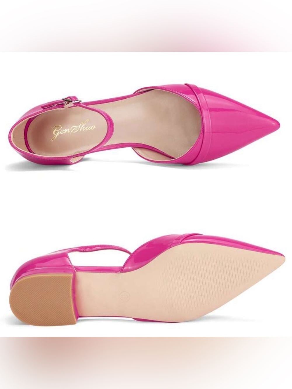Genshuo Hot Pink Pointed-Toe Slingback Flats